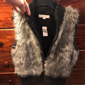 Ann Taylor Loft Faux fur sleeveless zip up sweater